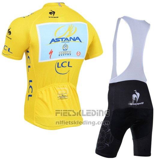 2014 Fietskleding Tour de France Lider Astana Lider Geel Korte Mouwen en Koersbroek